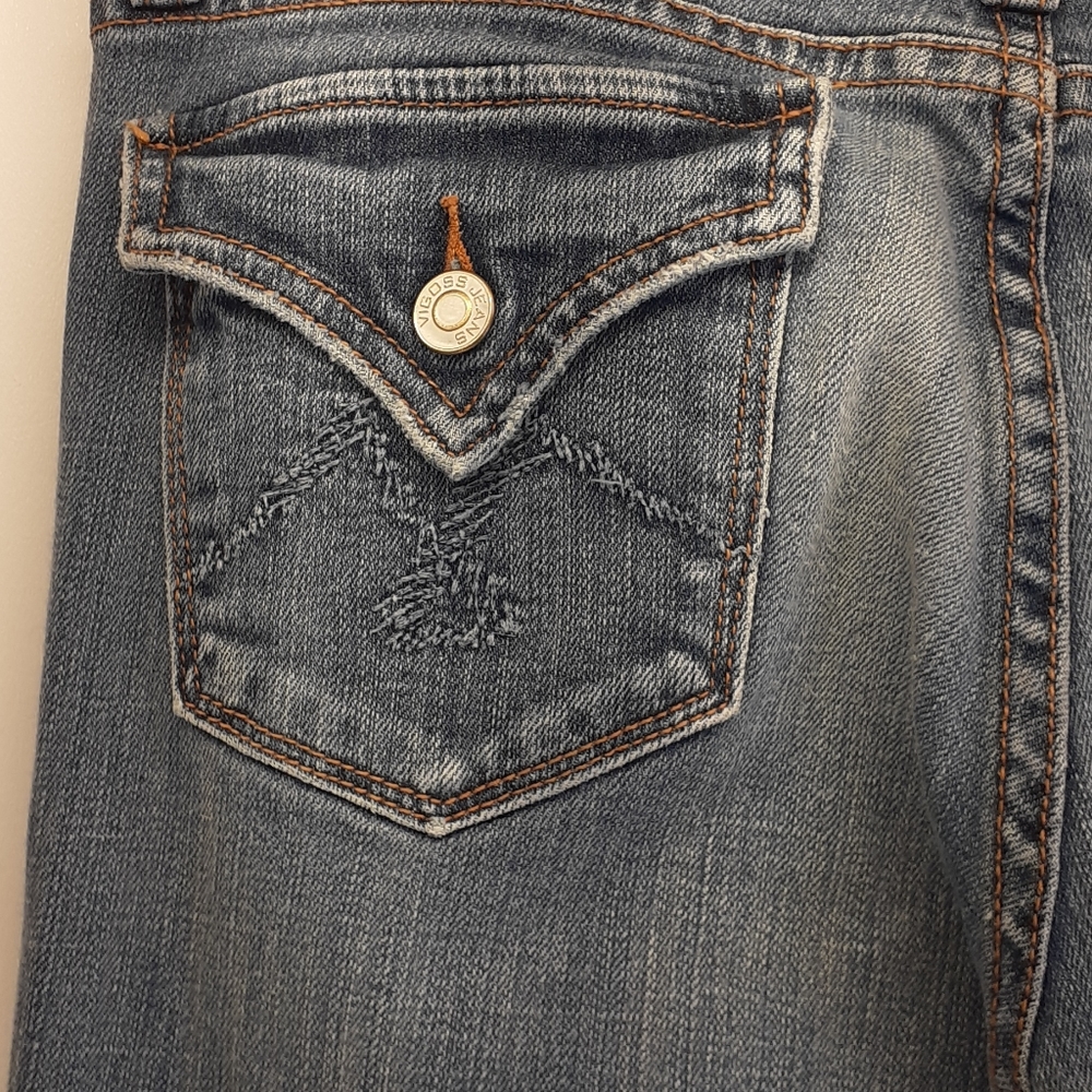 Vigoss Flare Leg Distressed Blue Jeans  Size 7 Stretch - Picture 7 of 15